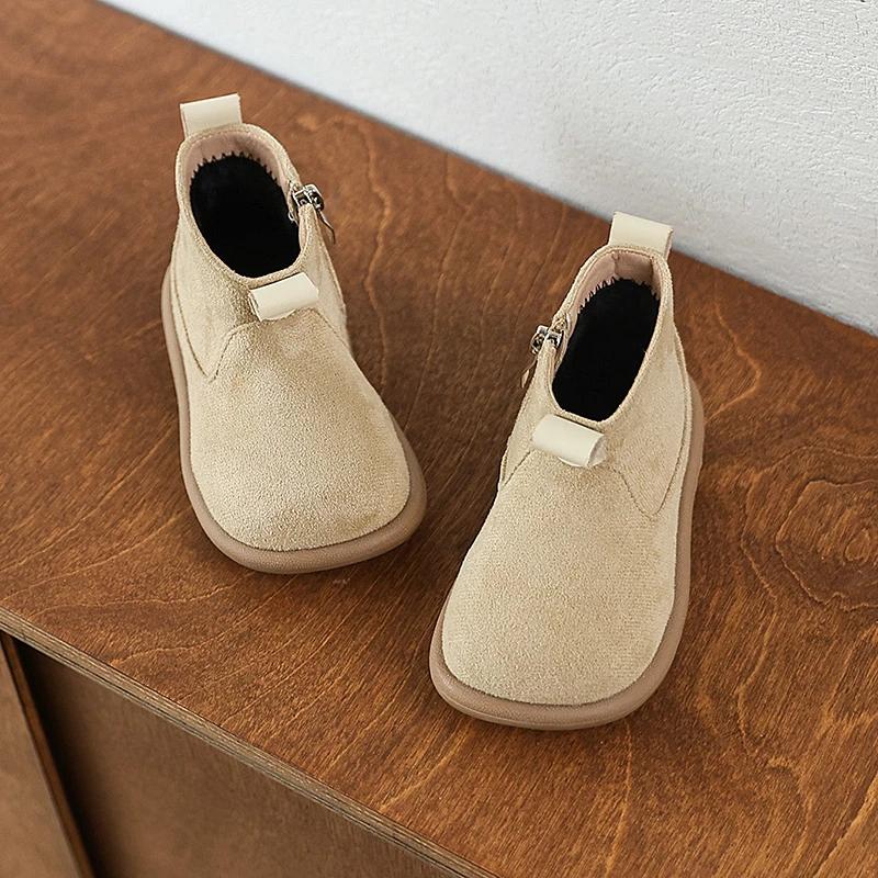 Bottes enfants automne hiver anti-dérapantes - Chaussures Oxford daim peluche pour garçons et filles