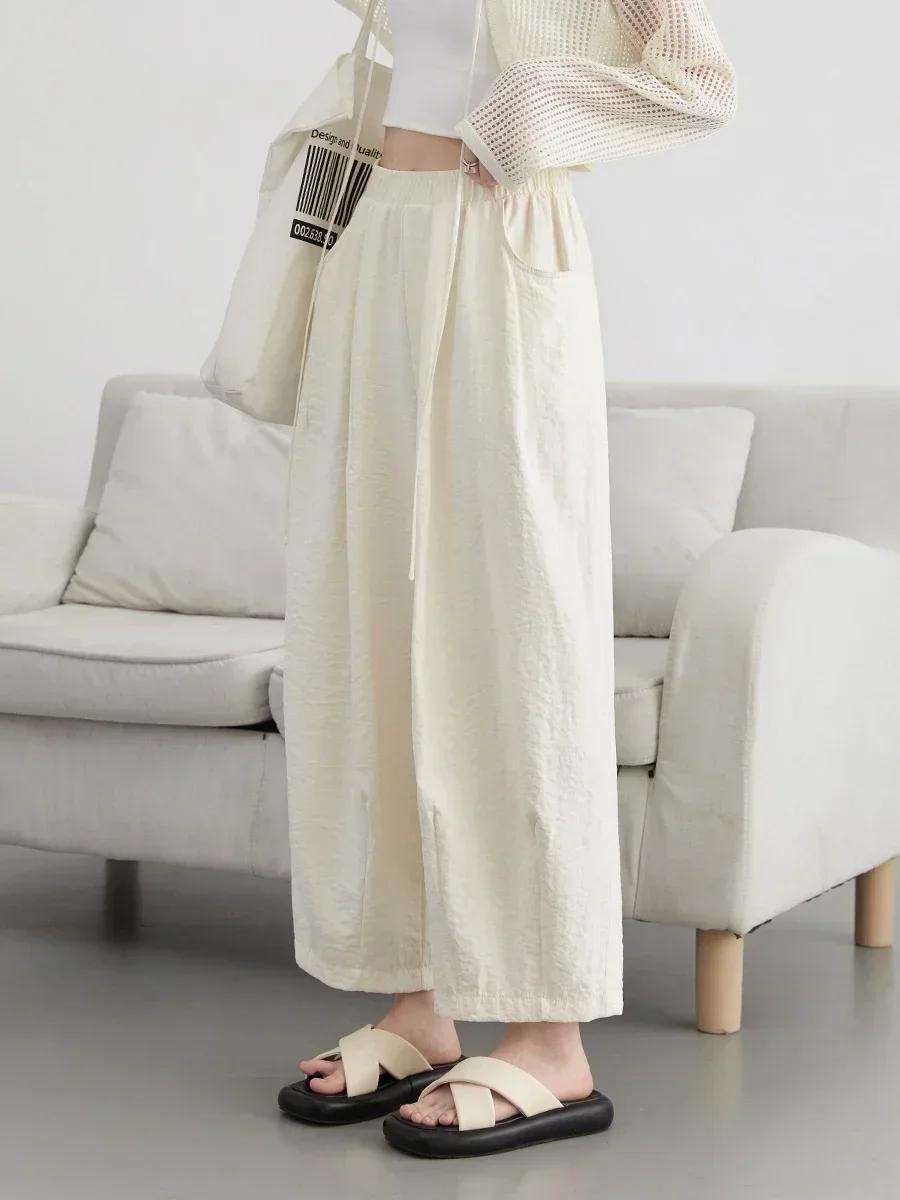 CHIC VEN femmes blanc pantalon solide décontracté taille élastique taille haute plissé jambe large f