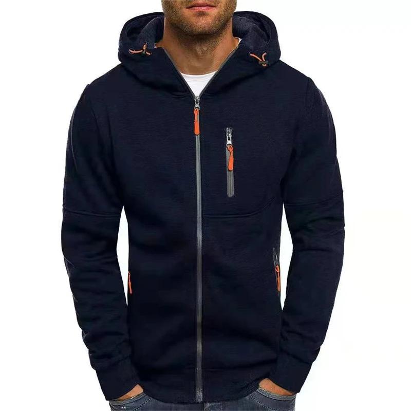 Veste à capuche et fermeture éclair pour hommes, couleur unie, avec poches, mode décontractée, stree