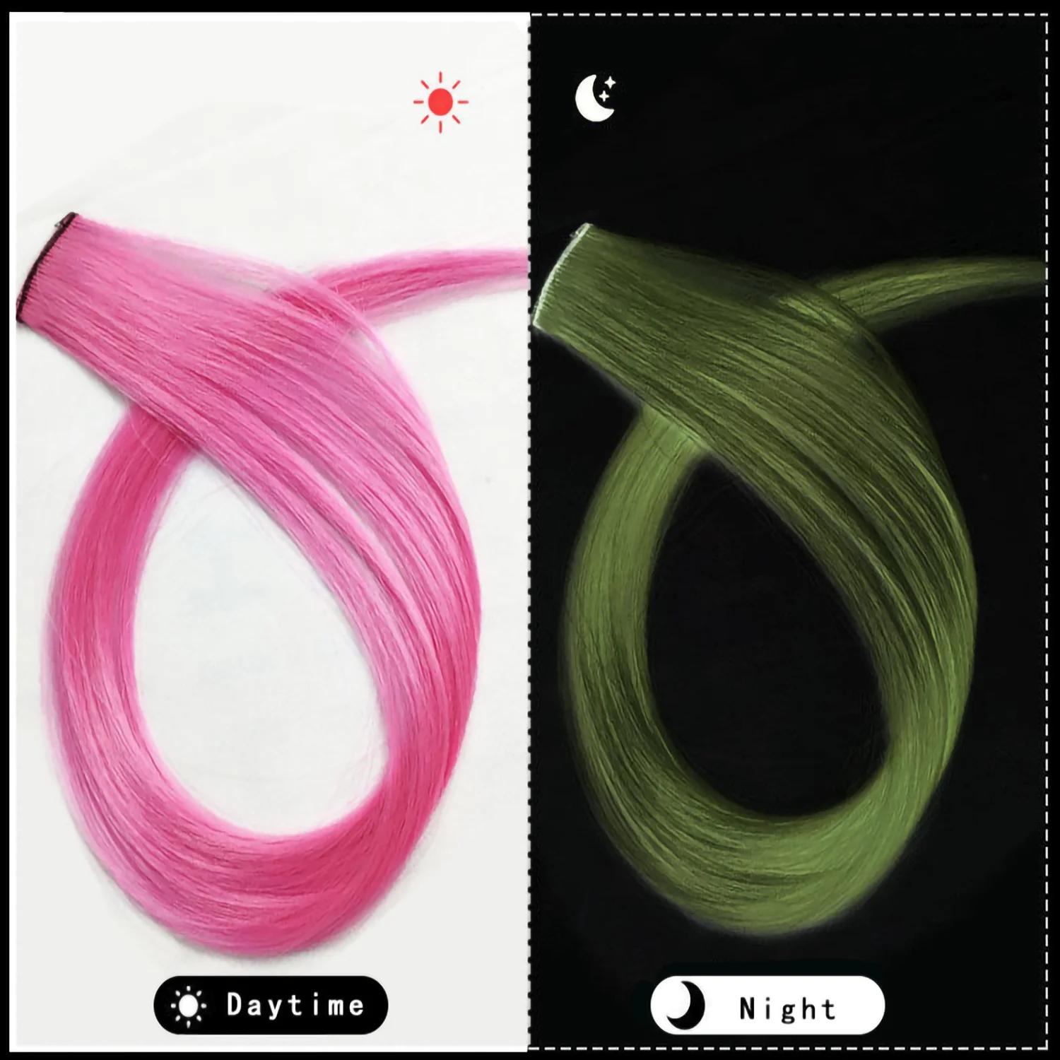 Extensions capillaires synthétiques lisses de 20 pouces, postiches de couleur lumineuse, pinces à ch