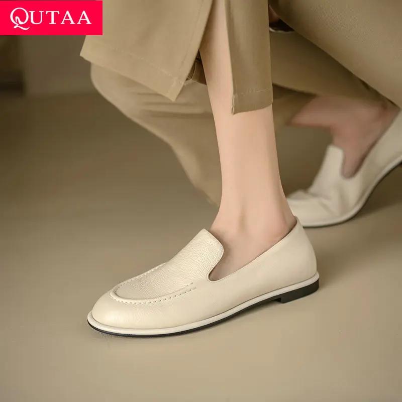 QUTAA mode nouvelles femmes chaussures plates vache daim cuir femme Slip-on printemps Ballet mocassi