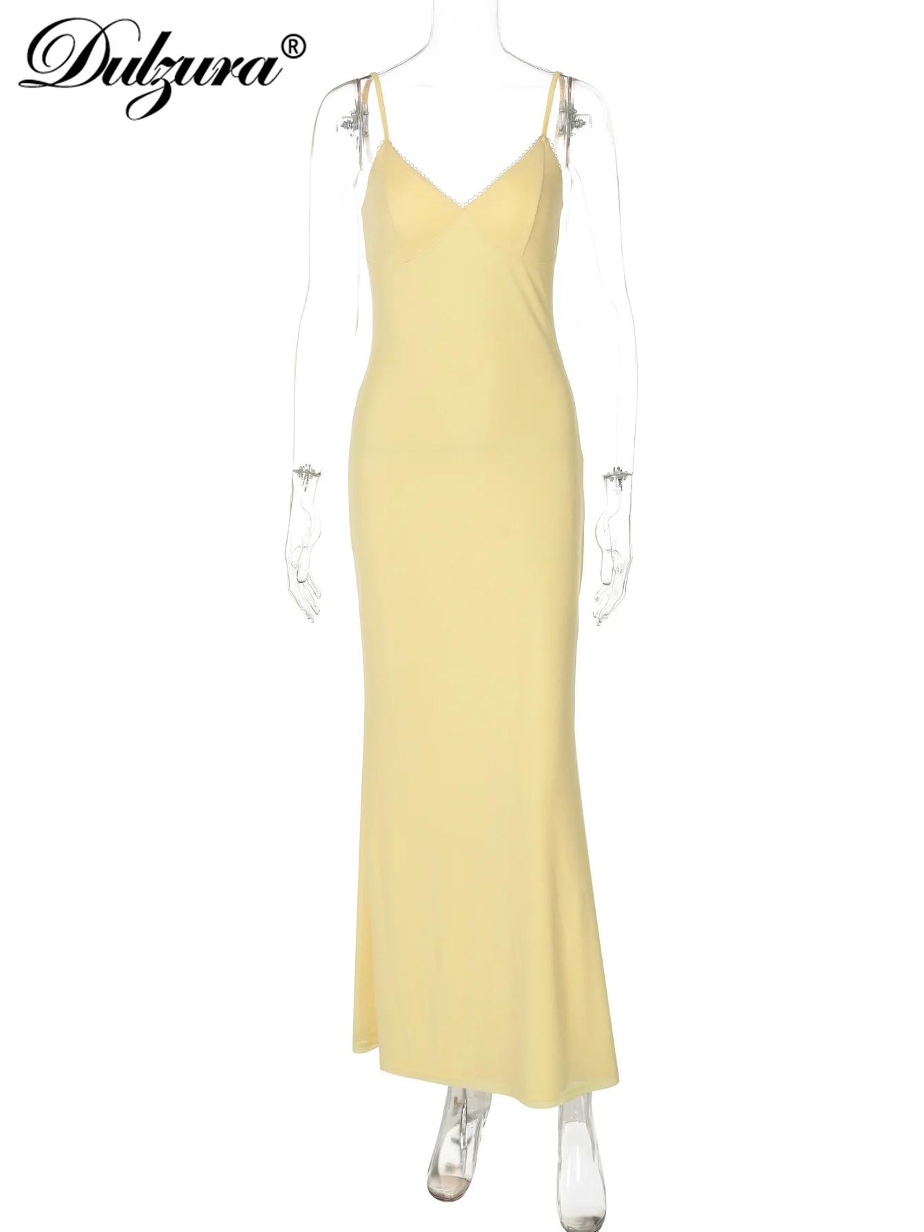Dulzura sans manches dos nu moulante maille Cami robe Maxi femmes solide Sexy décontracté robe longu