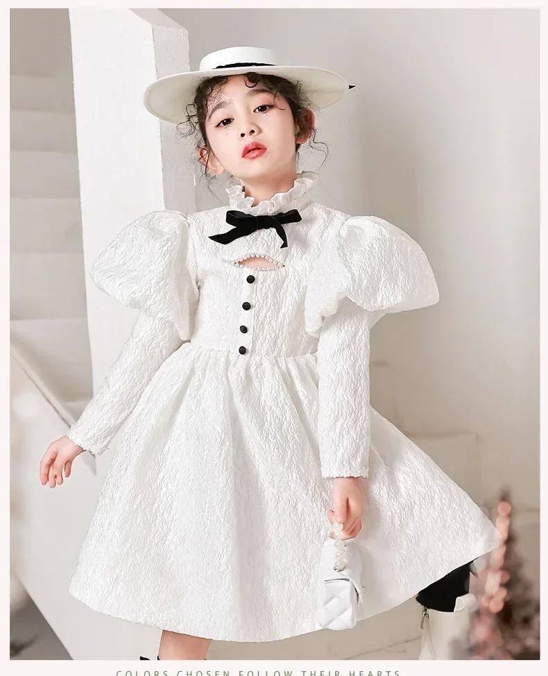 Nouvelle Robe de Princesse Blanche pour Filles 2026, Tenue de Soirée Élégante Rétro pour Piano, Robe