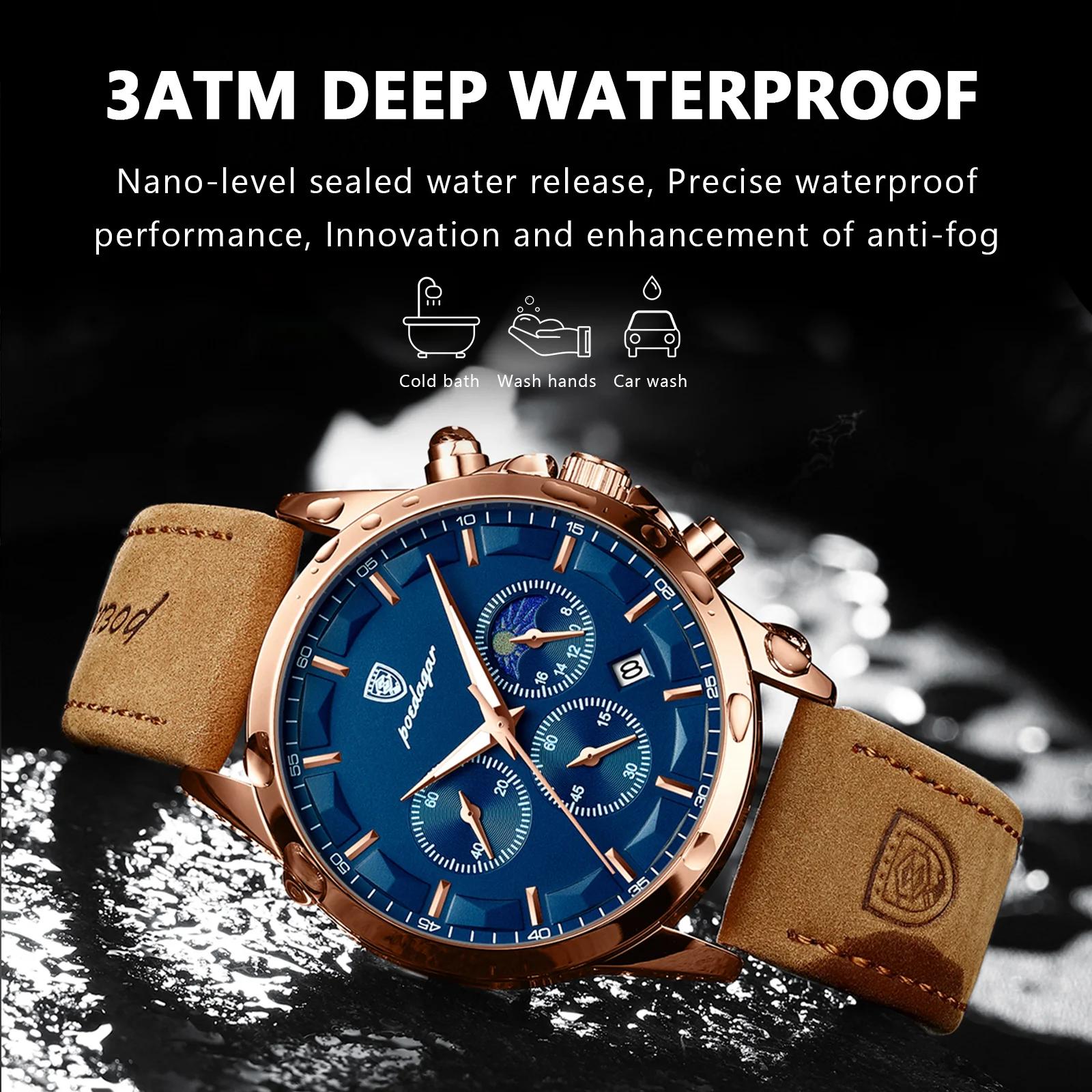 POEDAGAR sport luxe hommes montre à Quartz étanche chronographe lumineux Date homme montre-bracelet 