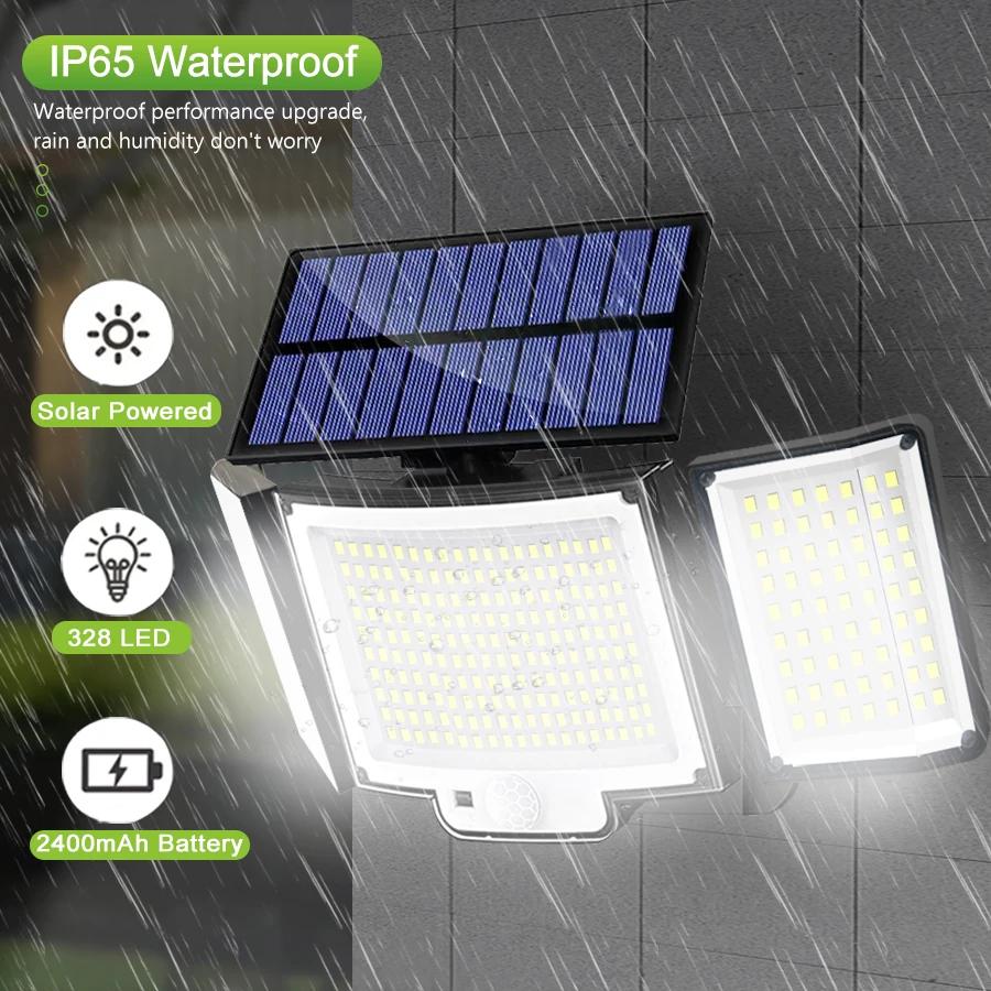 Lumière solaire extérieure 328/348 LED, capteur de mouvement Super lumineux intégré, forte puissance