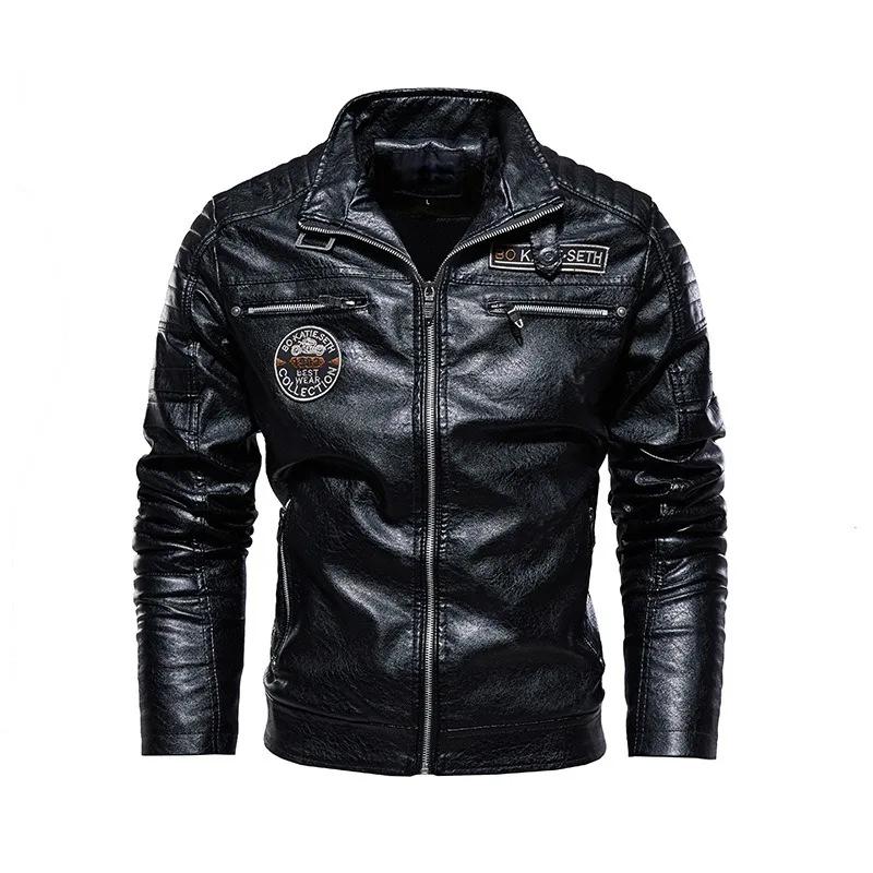 Veste en cuir pour homme, style motard punk, imprimé lettres, col montant, coupe slim, coupe-vent, m
