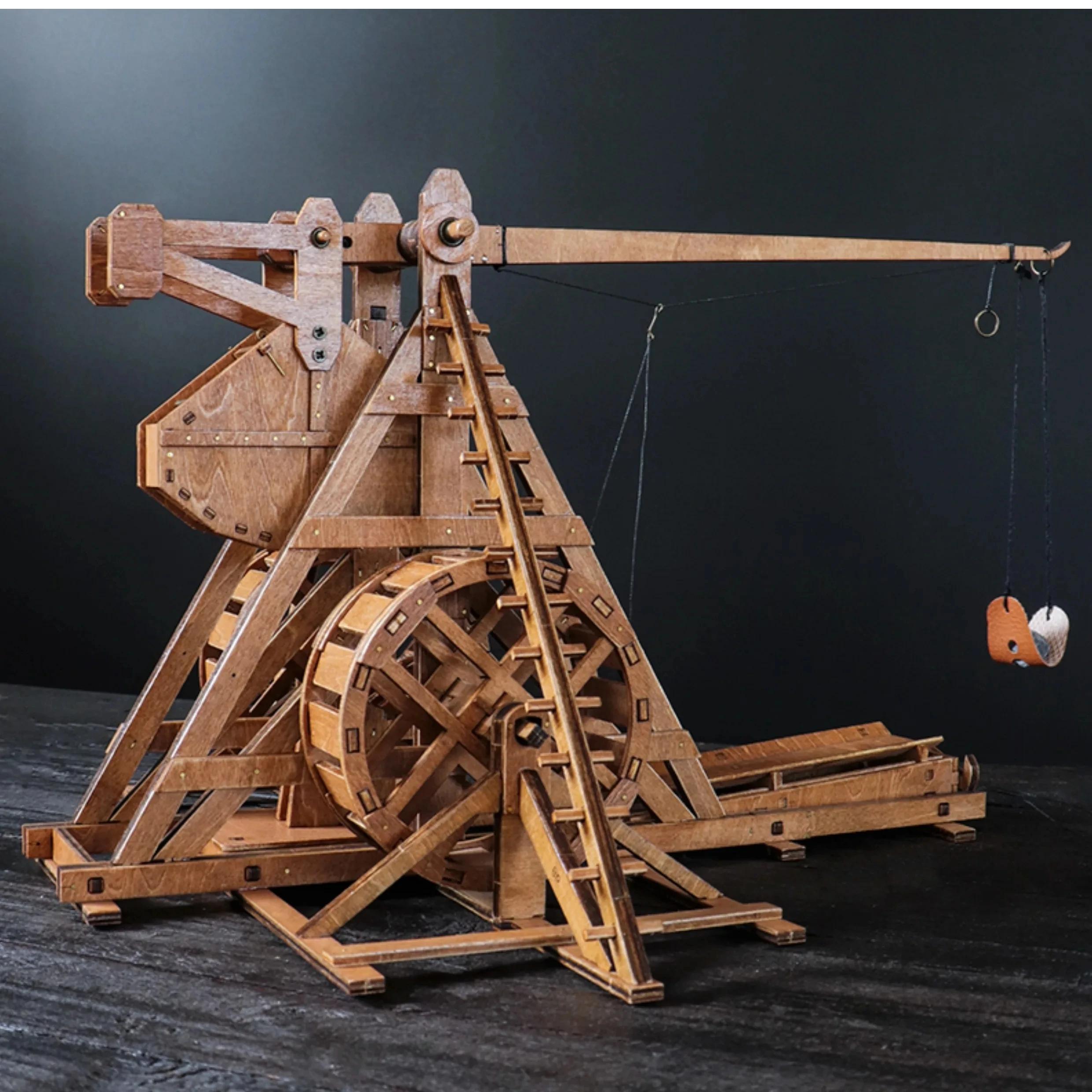 Catapulte Trebuchet à contrepoids rotatif 1:48, bricolage, modèle de Chariot ancien, siège manuel en