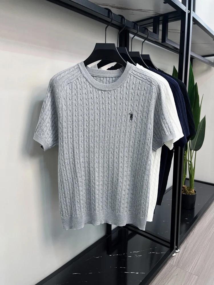 Haute qualité Ice Silk Knit manches courtes hommes tendance été marque de luxe Golf poney broderie C