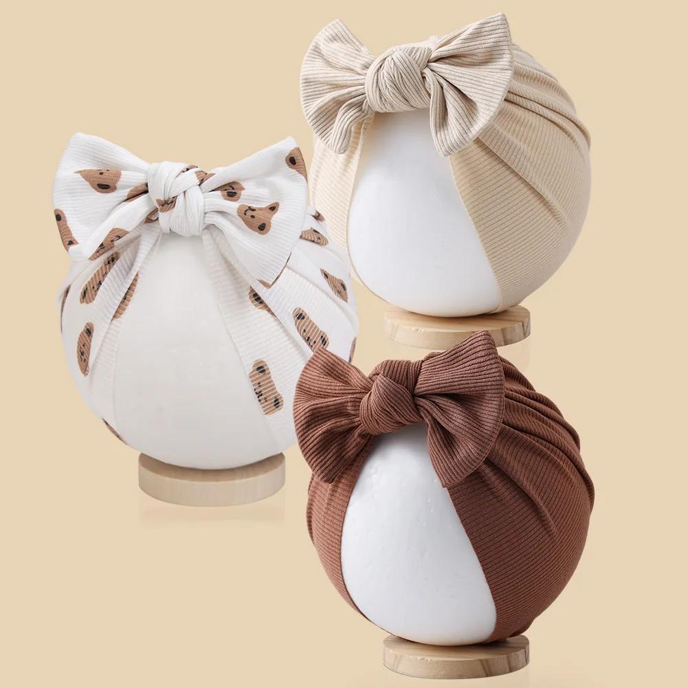 3 pièces/lot bébé garçons filles fleur imprimé bébé inde Turban chapeaux doux cheveux arcs Top noué 