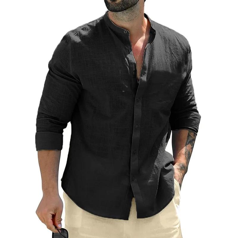 Automne hommes chemises à manches longues coton affaires t-shirts hommes respirant couleur unie Stre
