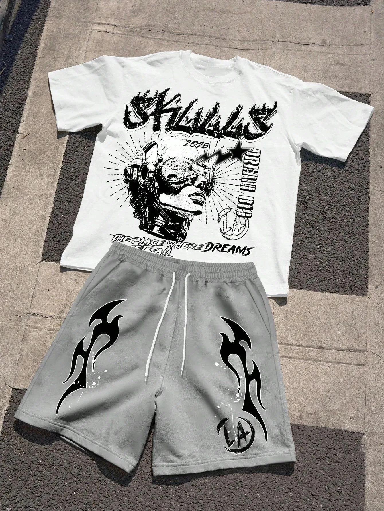 Ensemble T-shirt et short à col rond pour hommes, à la mode, respirant, confortable, lettre imprimée