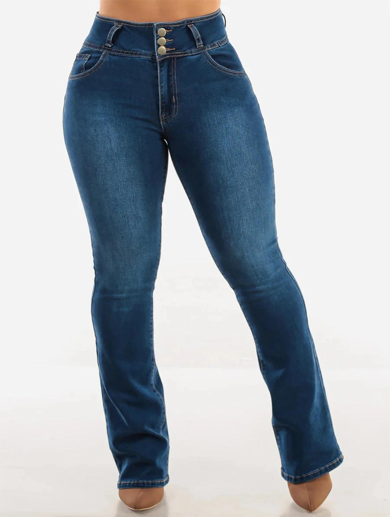 Boutonné fermeture éclair ouverture lavable bleu taille haute minceur fesses-amélioration élégant et