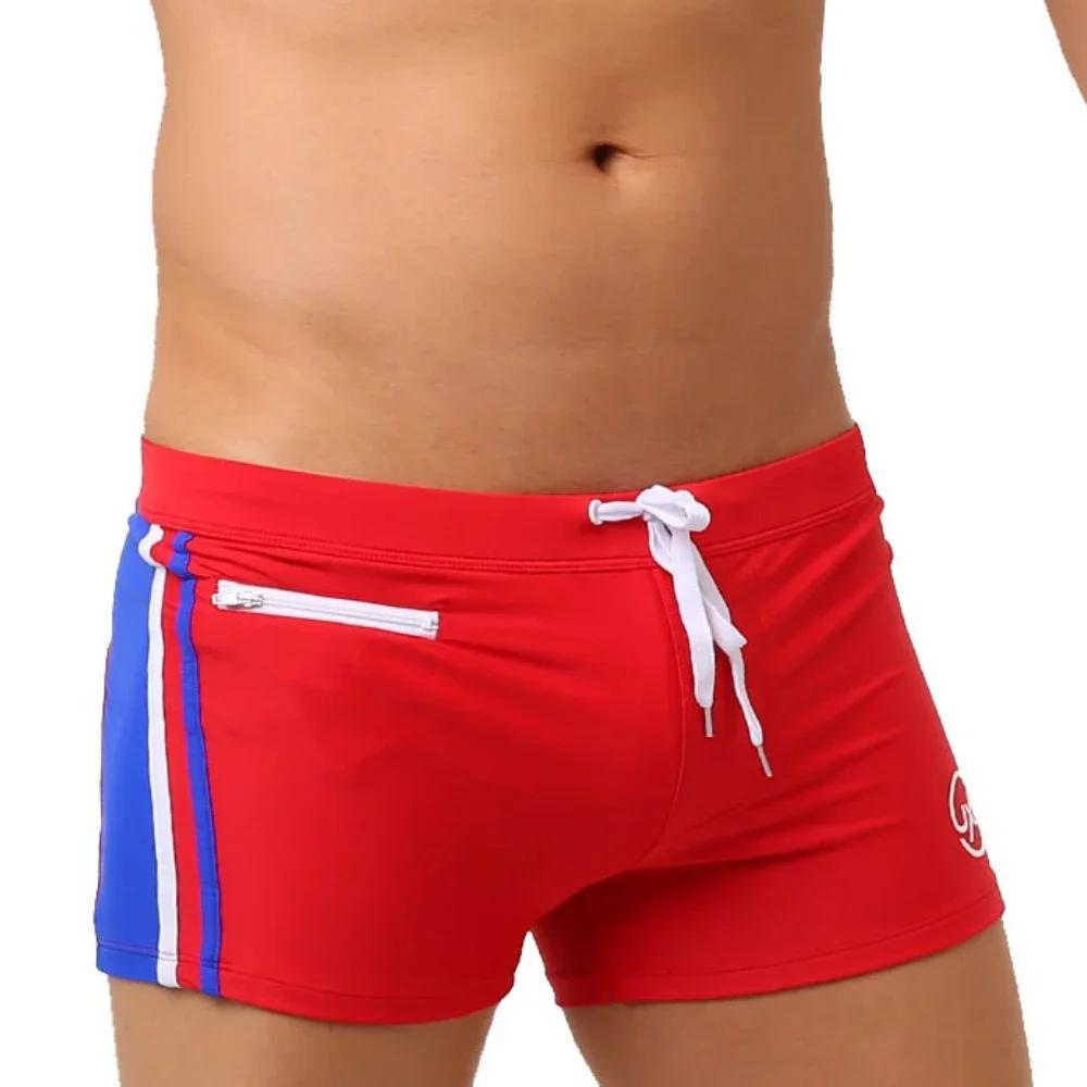 Maillot de bain Sexy pour hommes, maillot de bain à séchage rapide, avec poche zippée, Boxer, slip, 