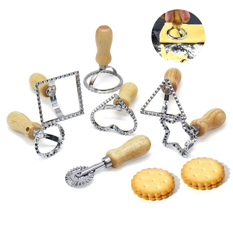 Moules à biscuits à pâtes manuels, coupe-raviolis, presse à biscuits avec manche en bois, outil de c