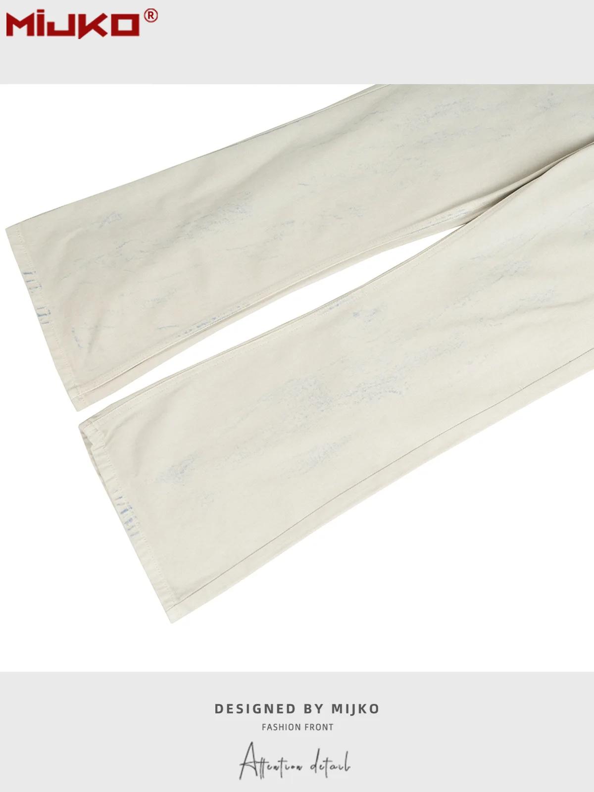 MIJKO jean Baggy délavé sale pour hommes blanc Streetwear décontracté pantalon en Denim en détresse 