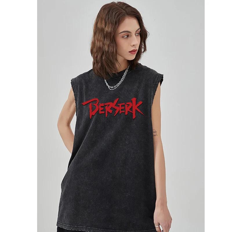 Anime Printed Washed GlaRetro Sports Fitness, Short-Sleeved Casual, Anime Transported At, Grande tai