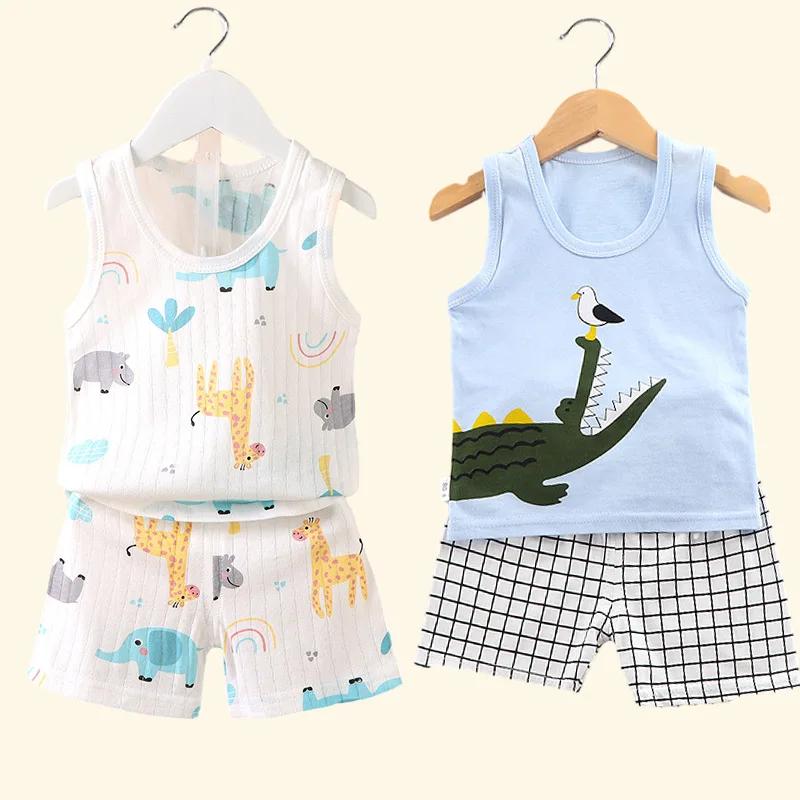 Vêtements pour enfants imprimé hauts sans manche shorts mignon respirant enfants été gilet ensemble 