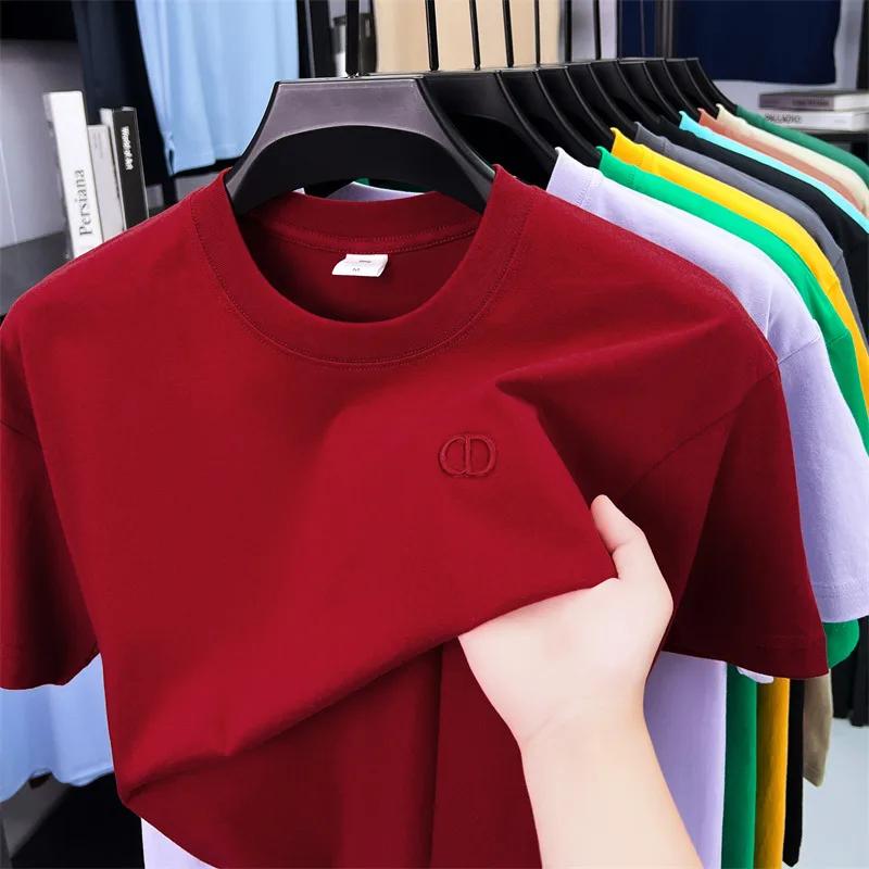 Haut de gamme marque hommes 100% coton lettre brodée T-shirt été nouveau produit mode col rond haut 