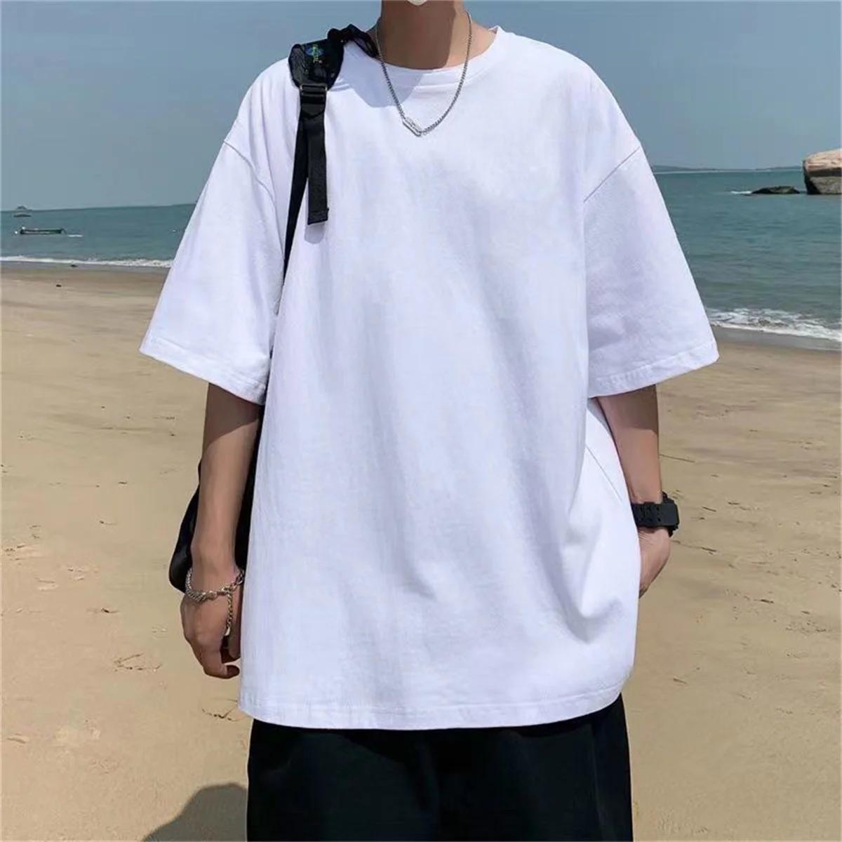 Mode solide Polyester T-shirts pour hommes t-shirt de base t-shirt décontracté hauts surdimensionnés