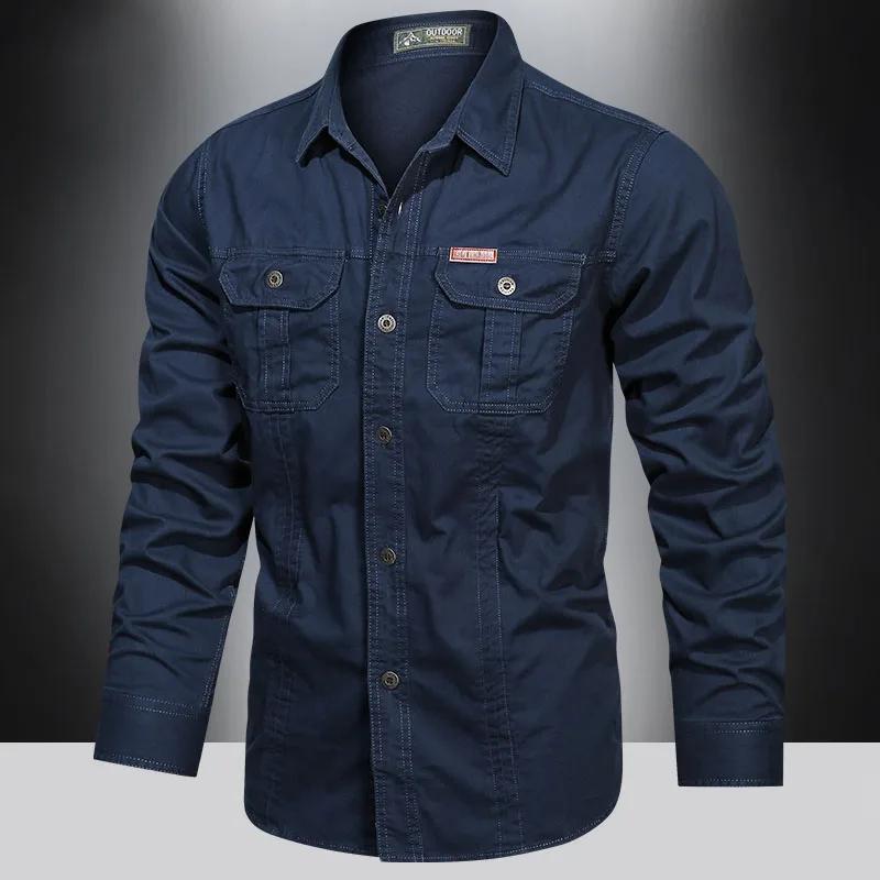 Chemise Cargo à manches longues pour hommes, chemises décontractées en coton, de haute qualité, surc
