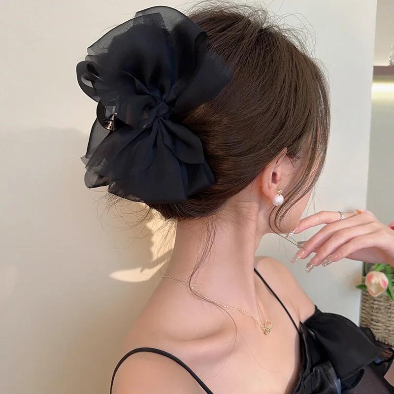 Élégante pince à cheveux en maille avec nœud pour queue de cheval et tresses, accessoire capillaire 
