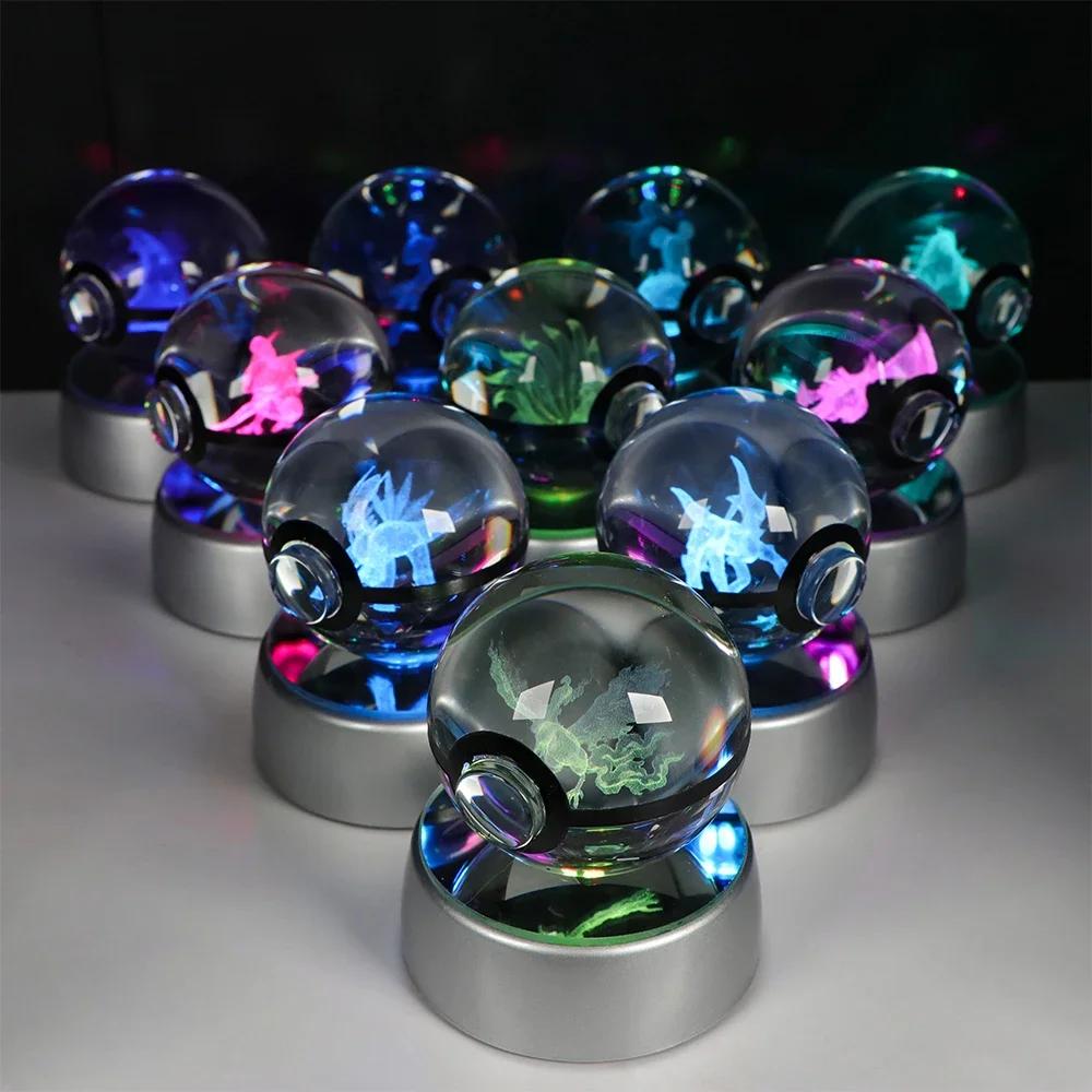 Boule de cristal Pokemon Pikachu Gengar Eevee Mewtwo Lacario, jeu d'anime Pokeball, Base de veilleus