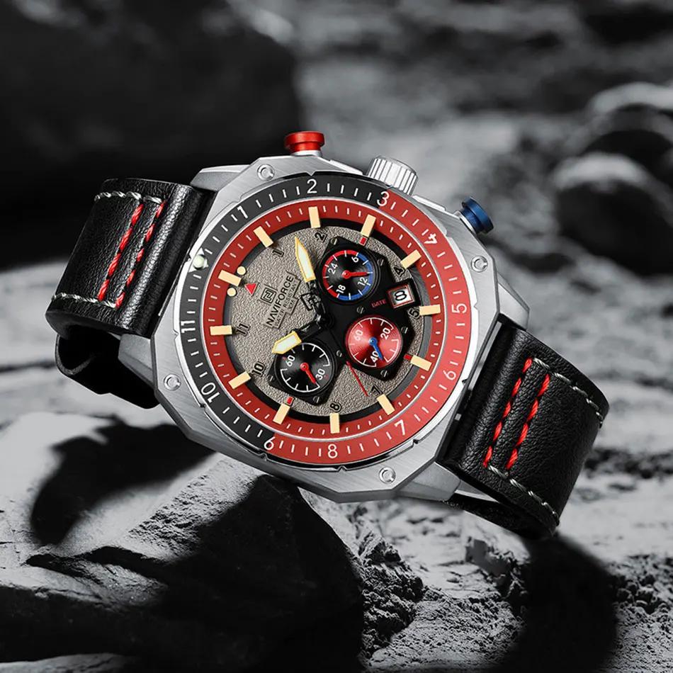 NAVIFORCE sport multifonction étanche montres pour hommes mode cuir marque de luxe Quartz analogique