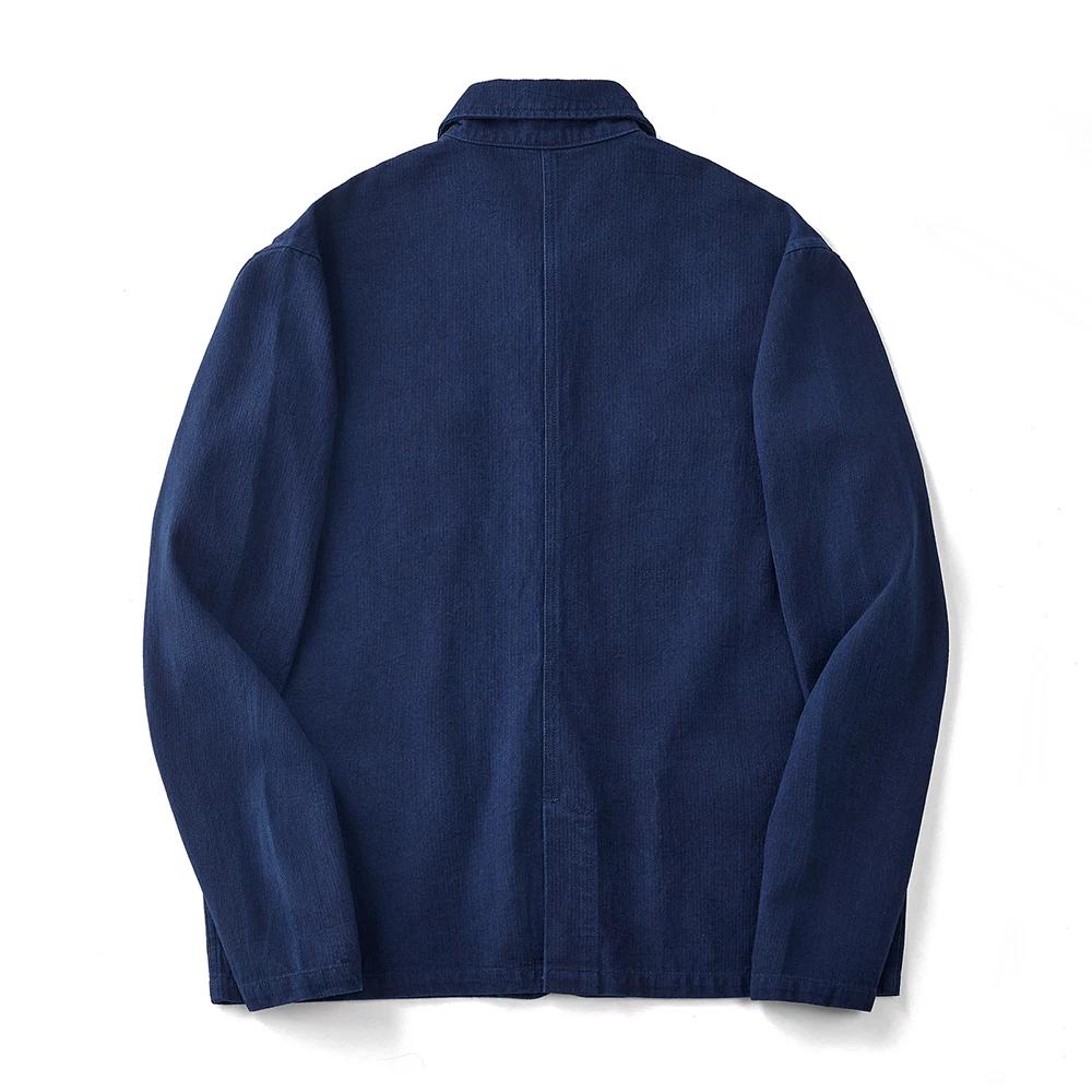 Veste indigo à chevrons vintage pour hommes, vêtements de travail français tehonneur en bleu, mantea