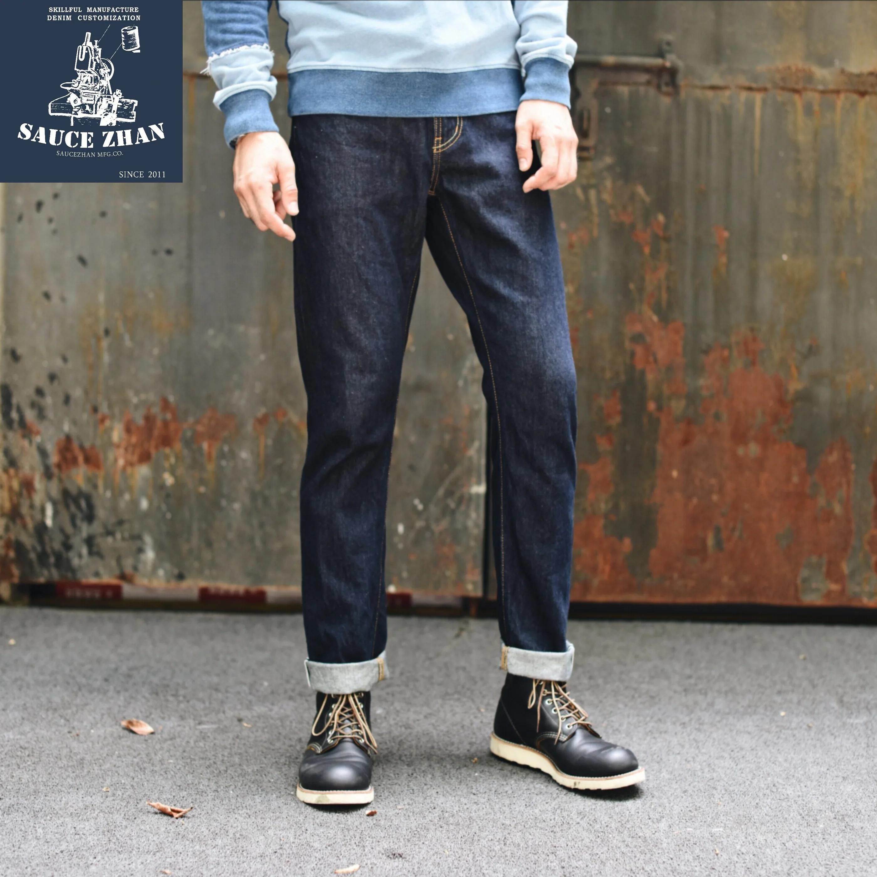 Saucezhan – jean à lisière pour hommes, 314XX, Denim, sanforisé, Indigo et noir, fermeture éclair, c