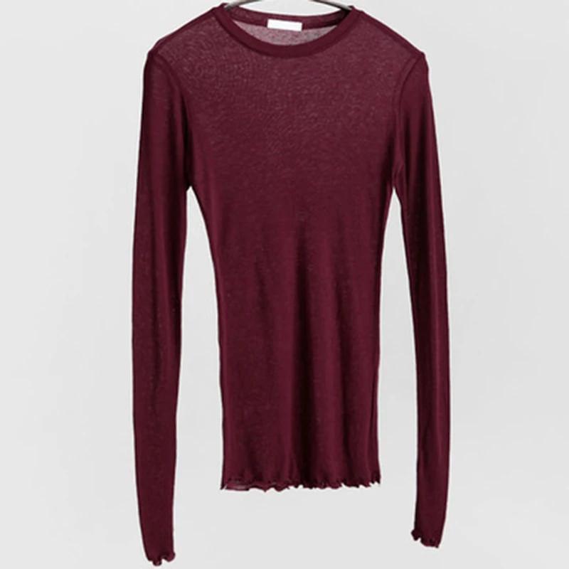 T-shirt à manches longues pour femmes, simple, en coton, élastique, basique, décontracté, sexy, fin,