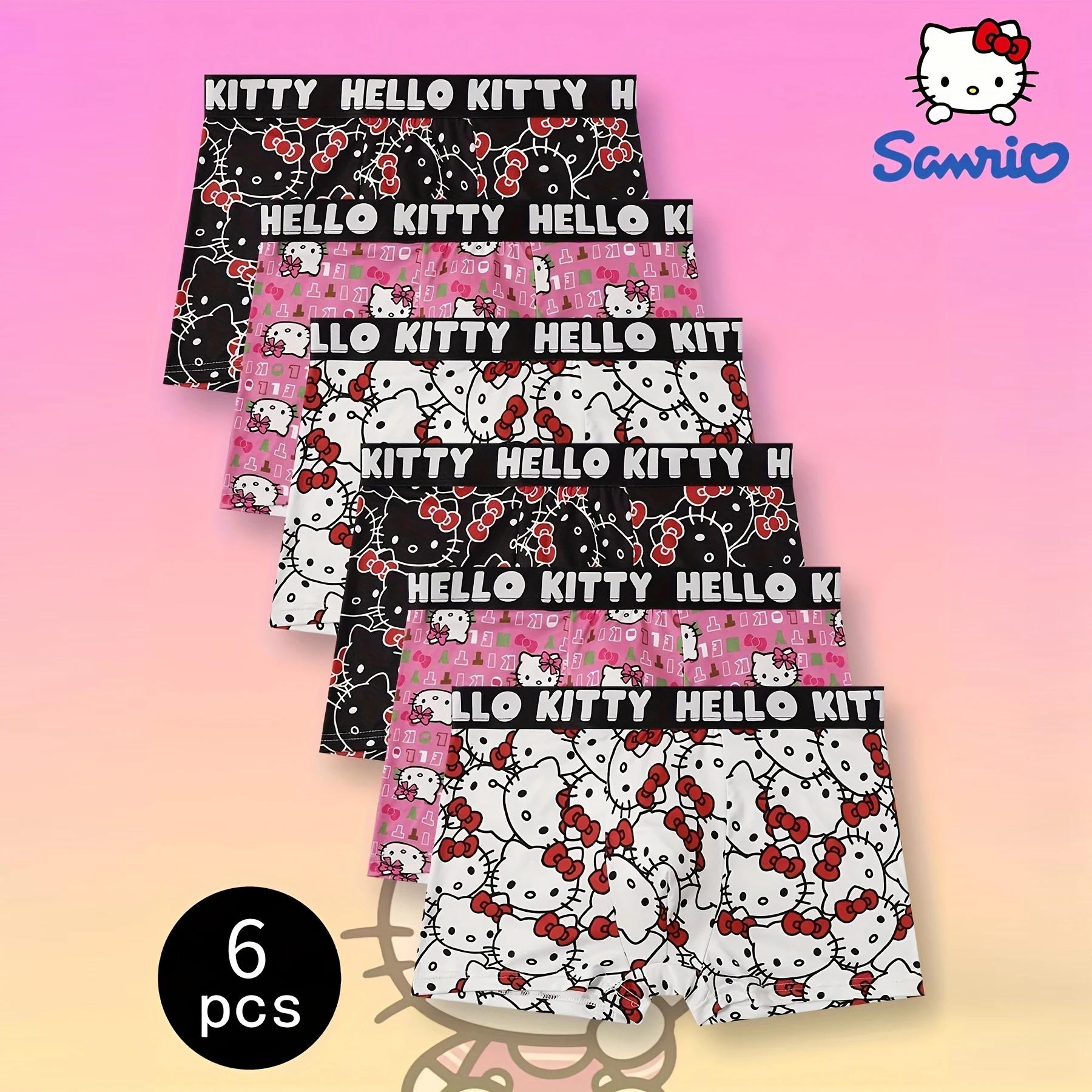 6 pièces de caleçons de sport pour hommes avec imprimé Hello Kitty, sous-vêtements respirants à séch