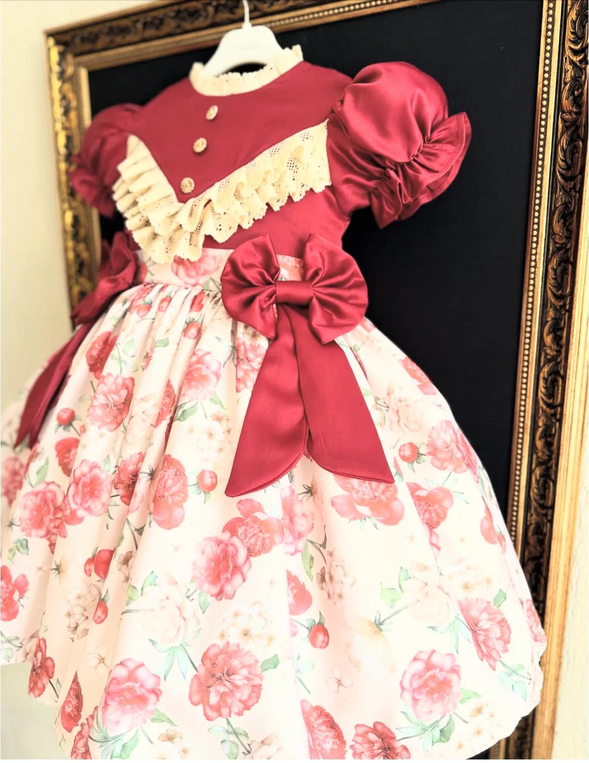 Robe d'été pour bébé fille, imprimé fleur de pivoine, rouge foncé, turc, Vintage, princesse, pour an