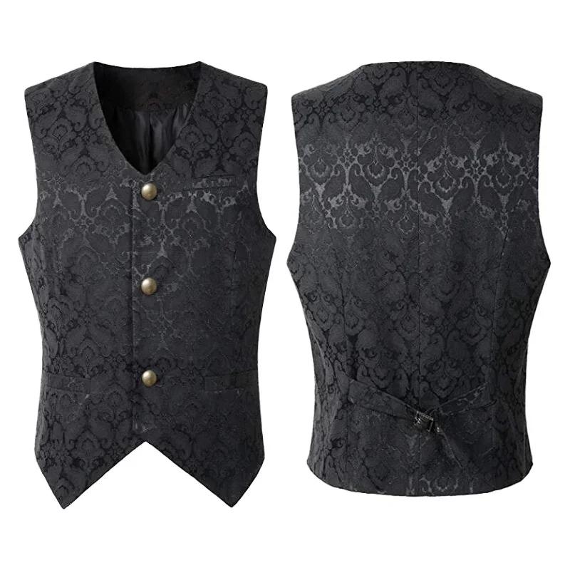 Gilet Steampunk Renaissance pour hommes, manteau gothique Jacquard, simple boutonnage, robe formelle