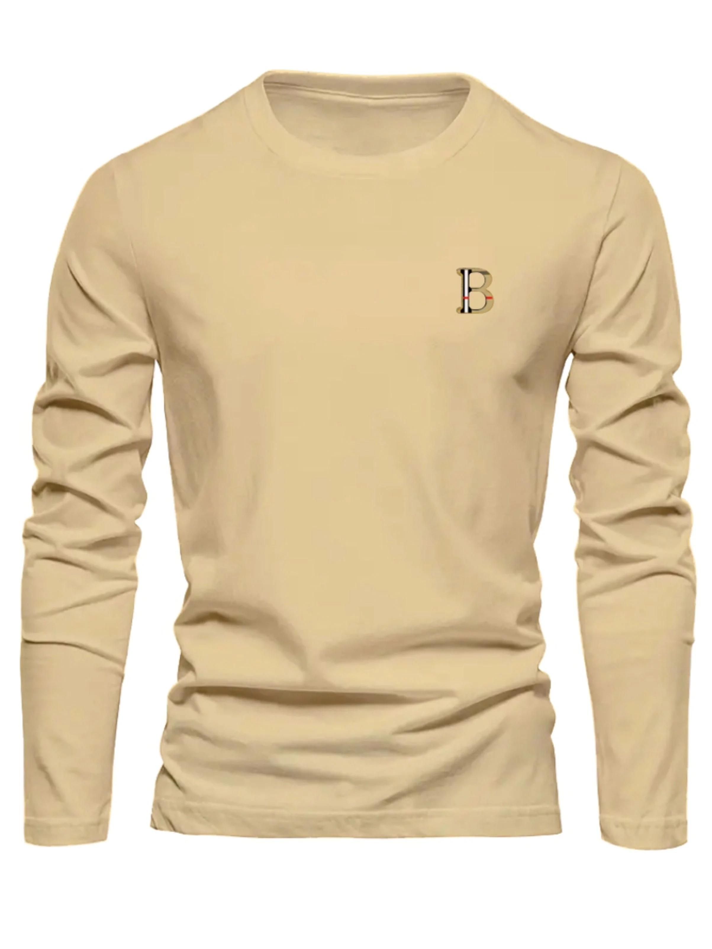 T-shirt à manches longues pour homme, 100% coton pur, ample et tendance, imprimé avec un motif de le