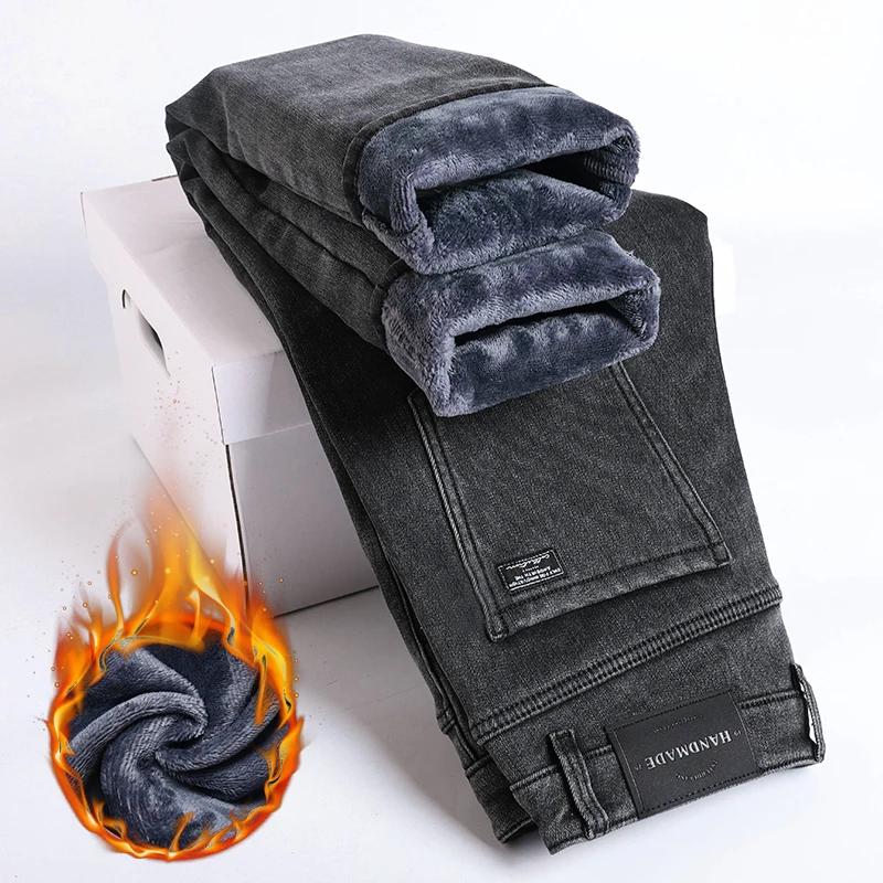 Jean épais et chaud en polaire pour homme, pantalon en Denim, Slim, droit, élastique, décontracté, à
