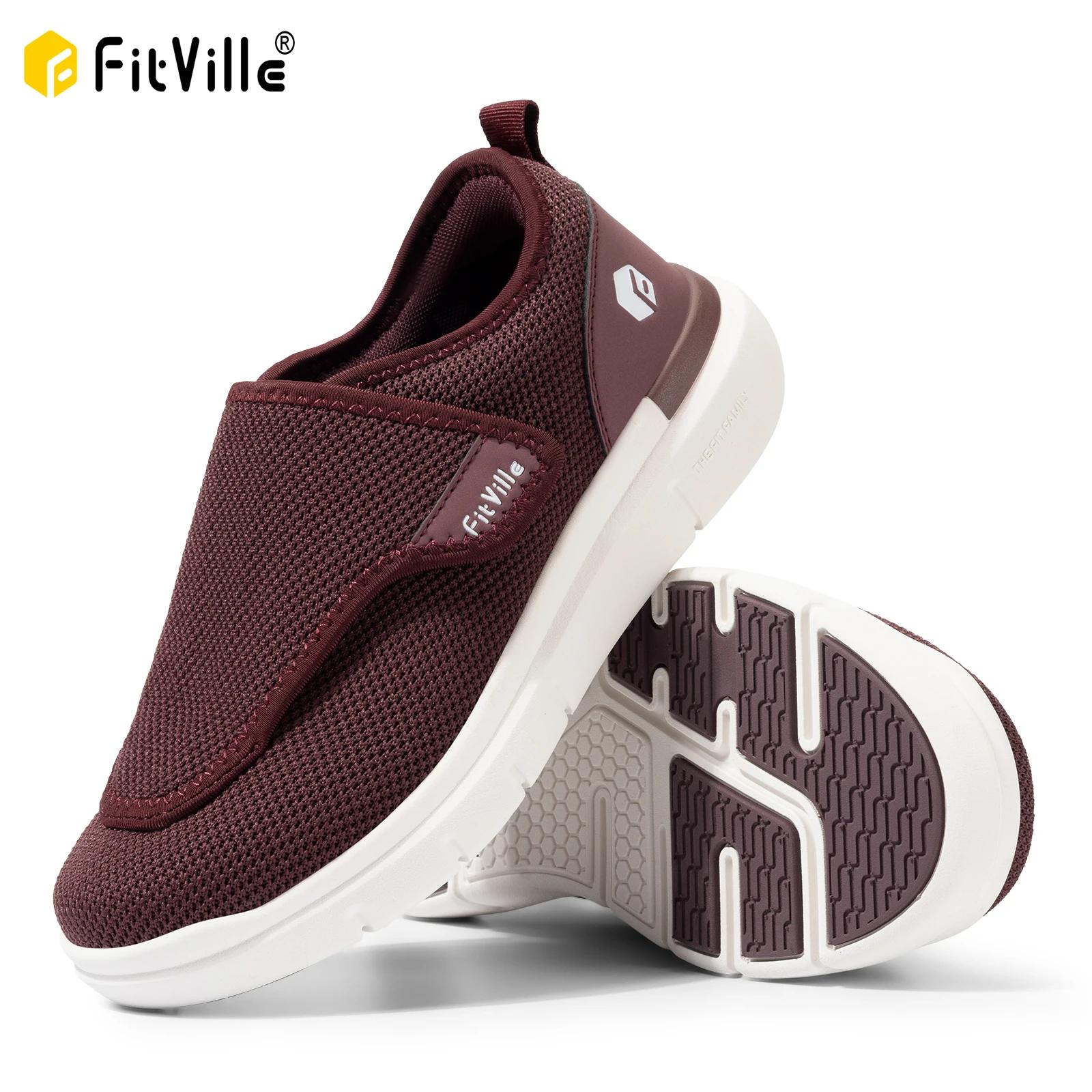 FitVille Chaussures pour diabétiques extra larges pour femmes Chaussures de marche réglables pour pe