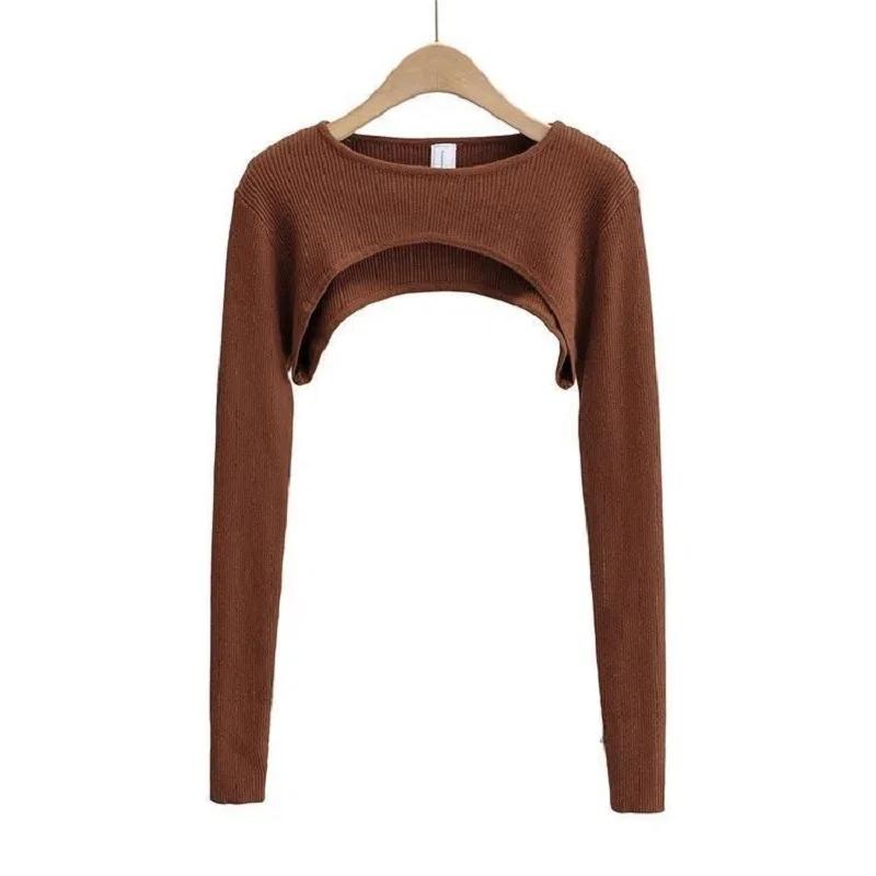 T-shirt tricoté à manches longues pour femmes, vêtements esthétiques Y2k, col rond, noir et blanc, S