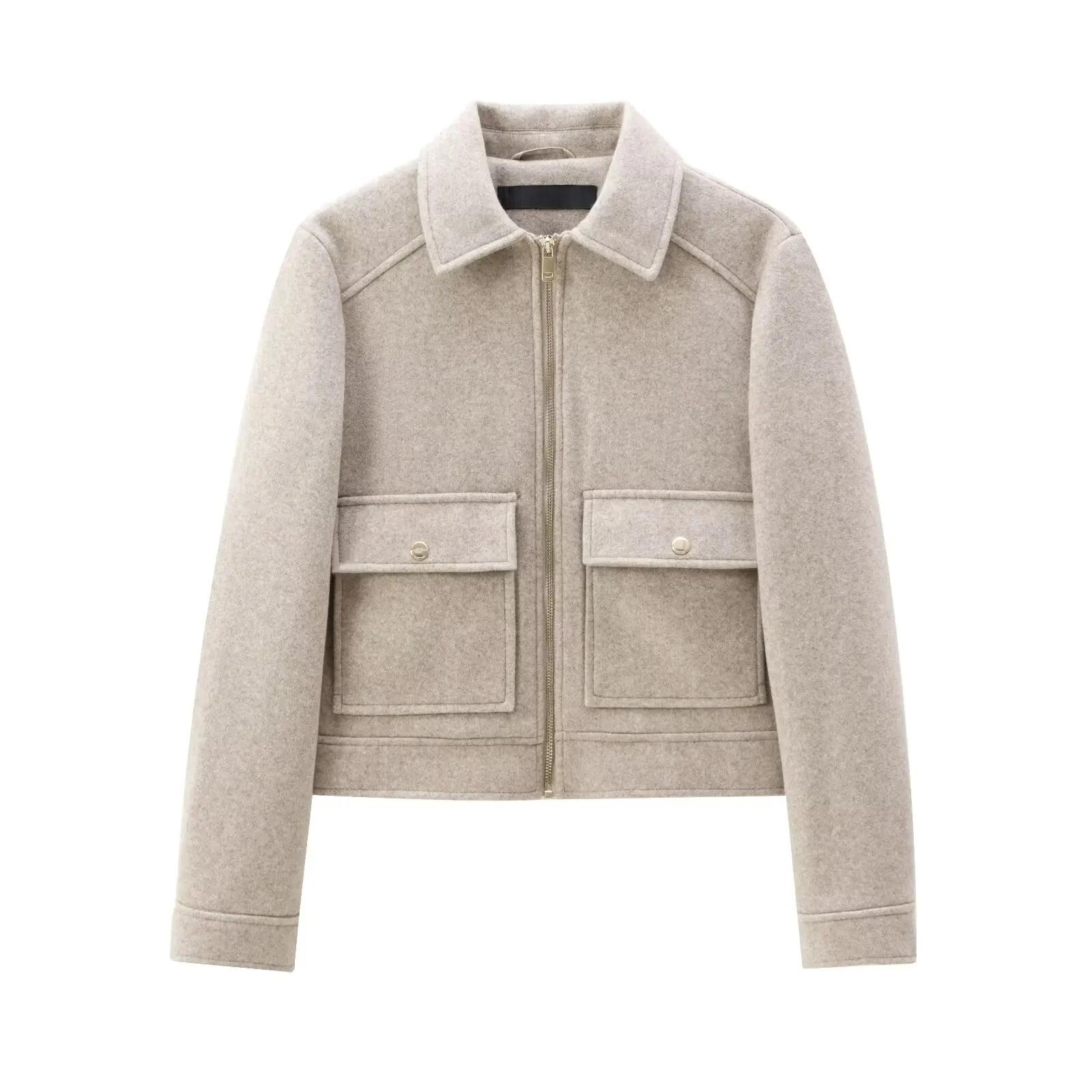 Veste à fermeture éclair pour femme, manteau d'hiver à manches longues avec poches, manteau court de