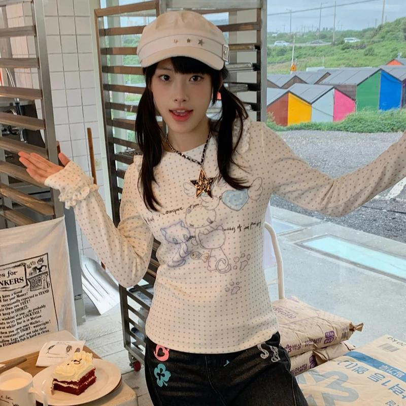 Karrram japonais Y2k Anime imprimé tricoté hauts 2000s esthétique à manches longues T-shirt Cutecore