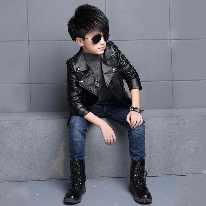 Veste imperméable en cuir PU avec fermeture éclair pour enfants, manteau pour garçons, vêtements pou