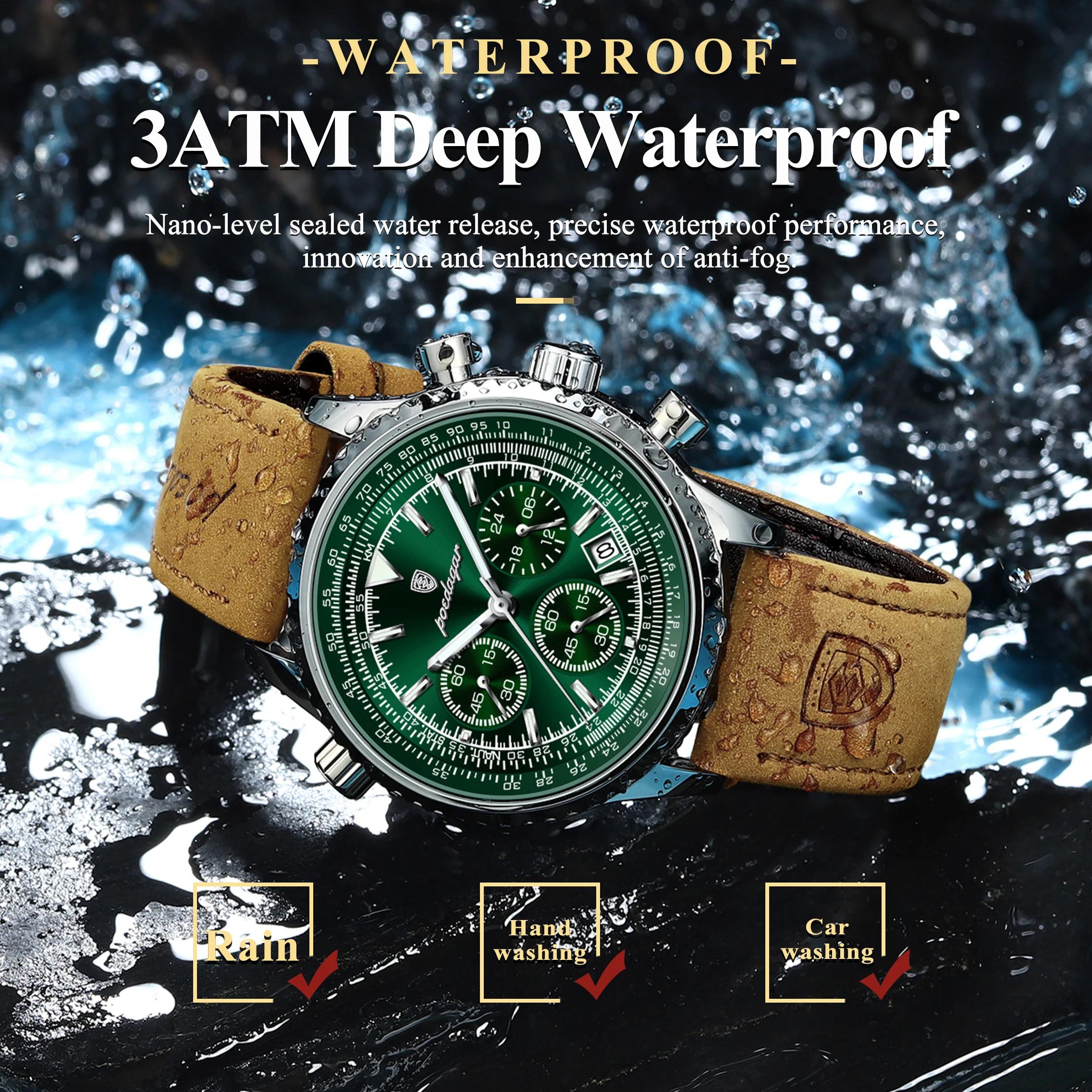 POEDAGAR montre pour hommes d'affaires de luxe étanche lumineux Date chronographe en cuir homme horl