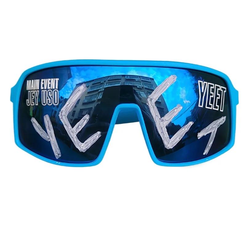 Lunettes de soleil sportives Blue YEET Jey Uso Yeet MAIN EVENT, verres bleus, Bloodline USOS, couleu