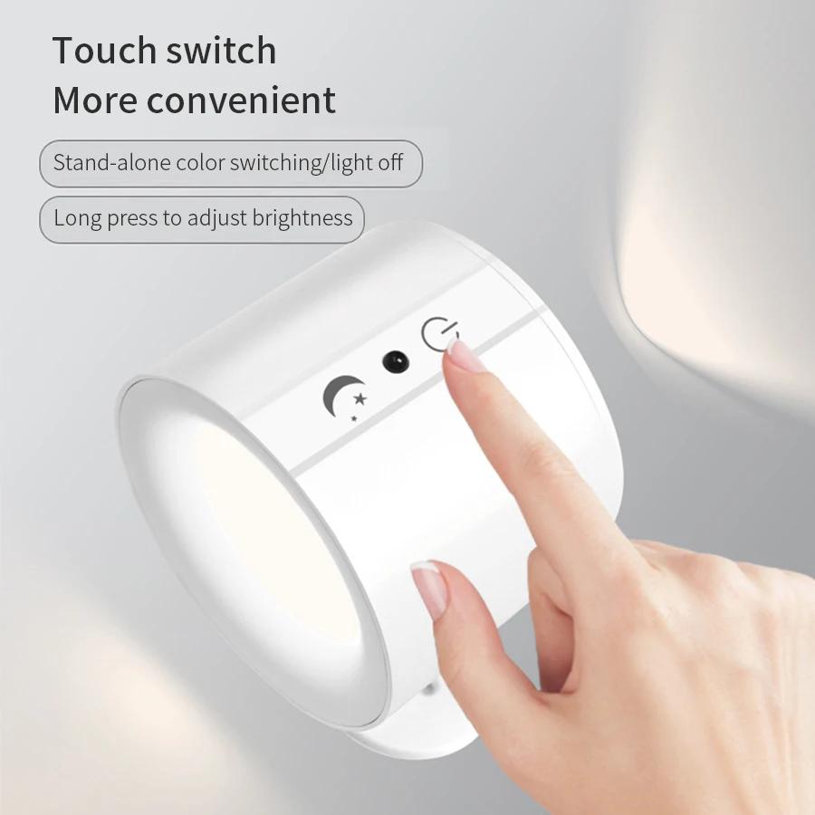 LED appliques murales lumière contrôle tactile Double tête applique 360 rotatif 3 couleurs appliques