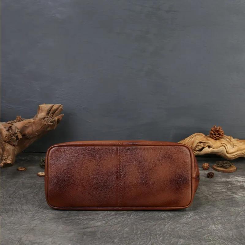 Sac fourre-tout Johnature 2026 en cuir véritable grande capacité, style vintage, en cuir de vachette