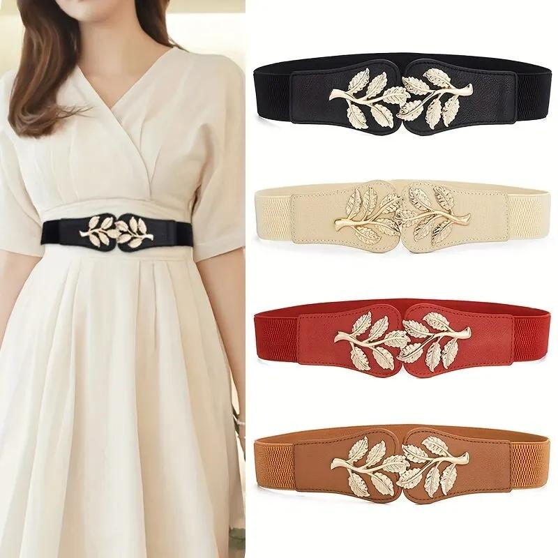 Couverture de taille pour femmes, fermeture de taille élastique en feuille d'or à la mode avec boucl