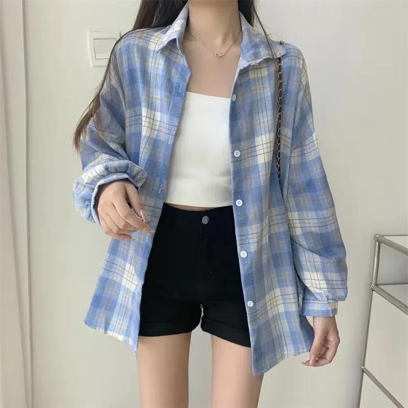 Chemise à carreaux pour femmes, mode automne, haut à manches longues, Vintage, simple boutonnage, ch