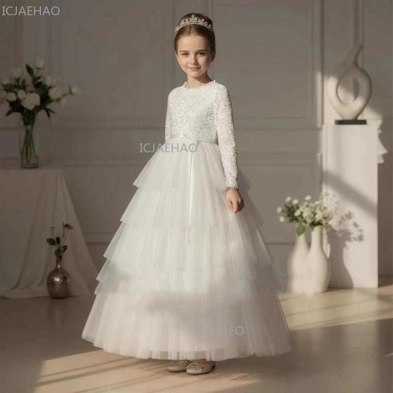 Robes de cérémonie blanches pour filles, style princesse, avec jupe à volants, pour fête, anniversai