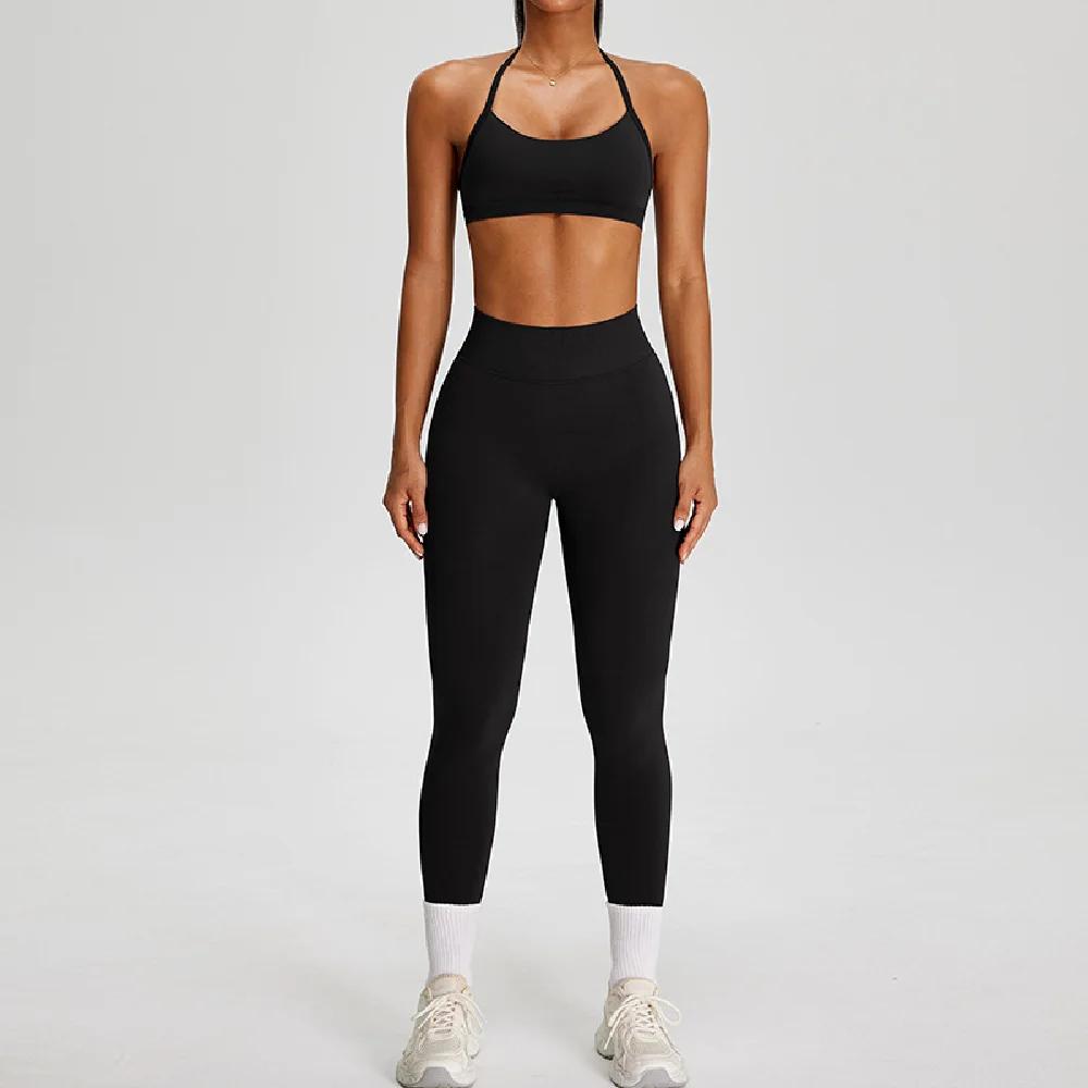 Ensemble de sport 2 pièces sans couture pour femme : haut court et leggings taille haute – Idéal pou
