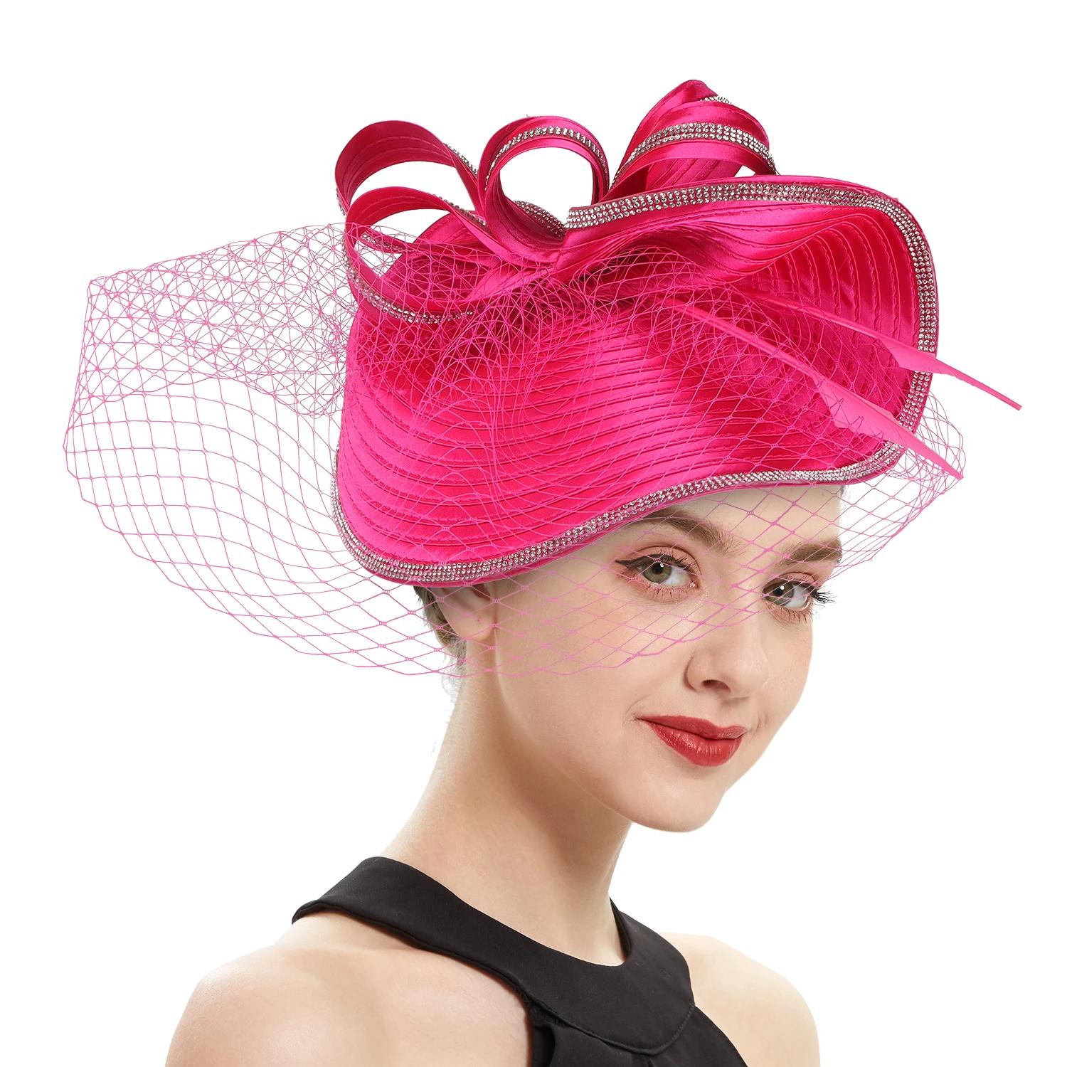 Chapeaux Derby élégants pour femmes, avec bandeau en voile, chapeau de fête de thé, strass, fascinat