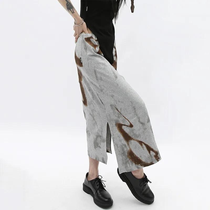 Karrcat-Jupe Mi-Longue Imprimée Grunge Irrégulière, Vintage Japonais, Harajuku, E-girl, Fente Latéra